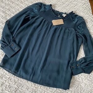 Mason & Belle Women's Green Blouse with Metallic & Floral Accents XL NWT‎